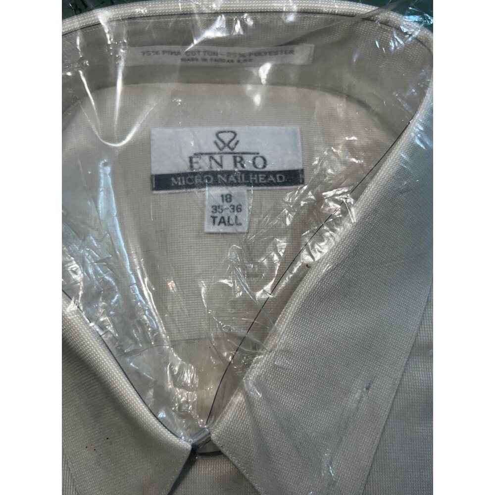 Enro Mens Micro Nailhead Dress Shirt Tall 18 35/36 Pima Cotton/Polyester Beige - Picture 7 of 11